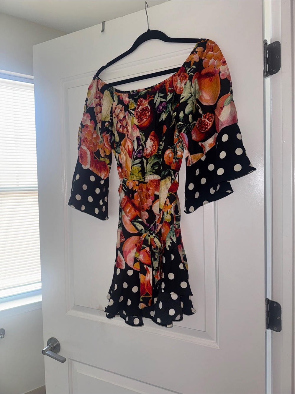 Vici Black Floral & Polka Dot Off-Shoulder Mini Dress never worn